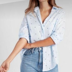 Grayson The Hero Linen Blue Butterfly Button Front Shirt sz Medium/ 3